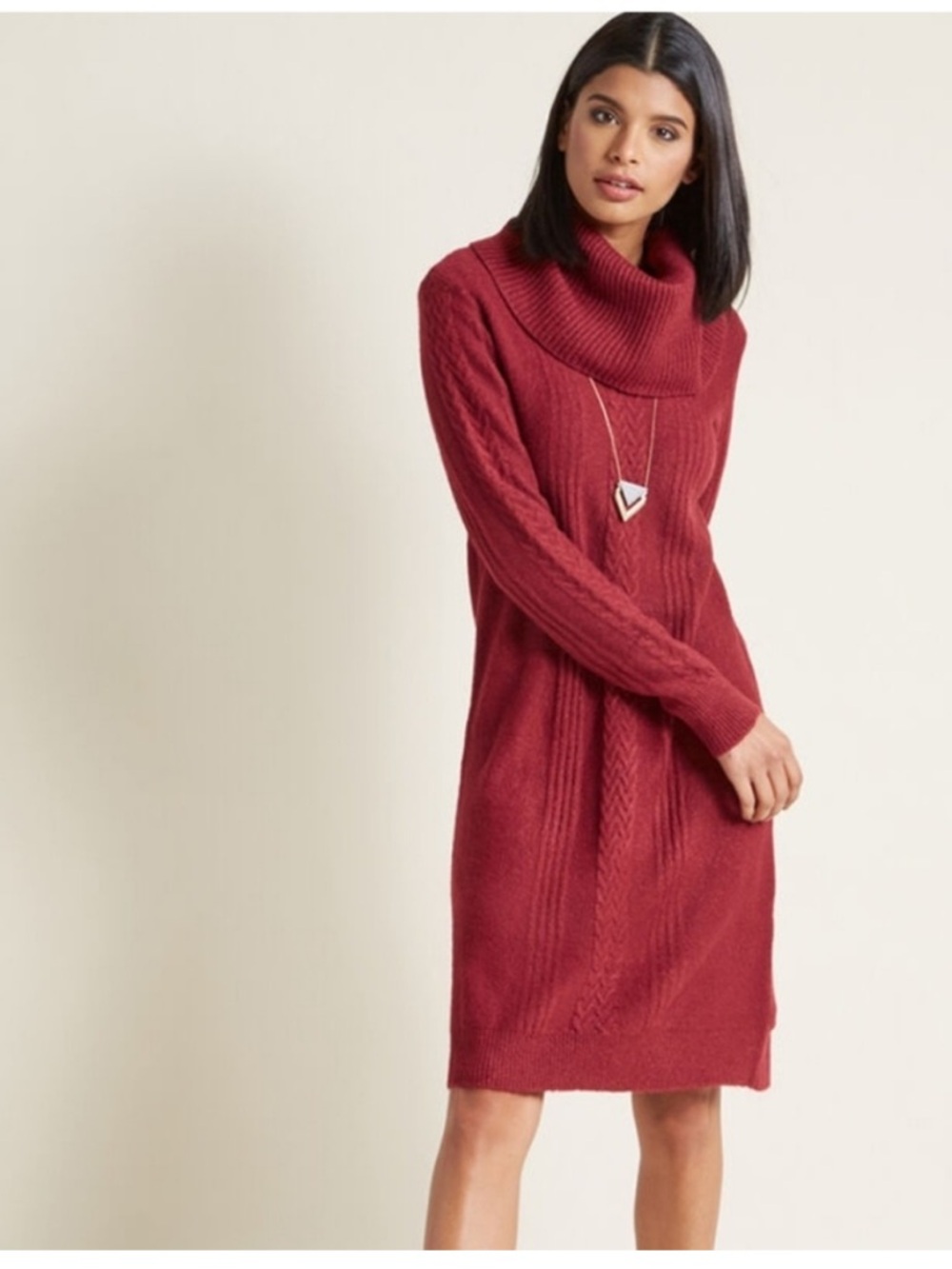 Modcloth Cranberry Red Turtleneck Sweater Dress Sz Small